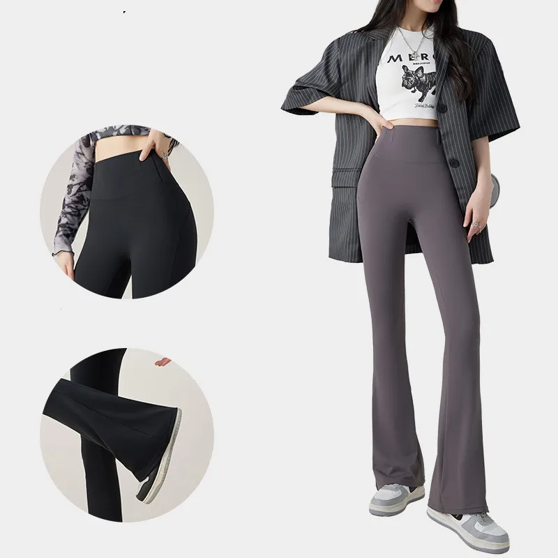 White Micro-ripped Shark Flared Pants Women High-Waisted Booty Lifting Leggings Yoga Stretch Bell Bottoms