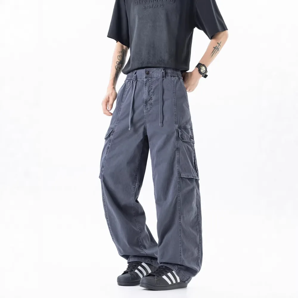 

Мужские повседневные брюки в японском стиле, свободного кроя, с множеством карманов, рабочие, прямые, со средней посадкой, из хлопка