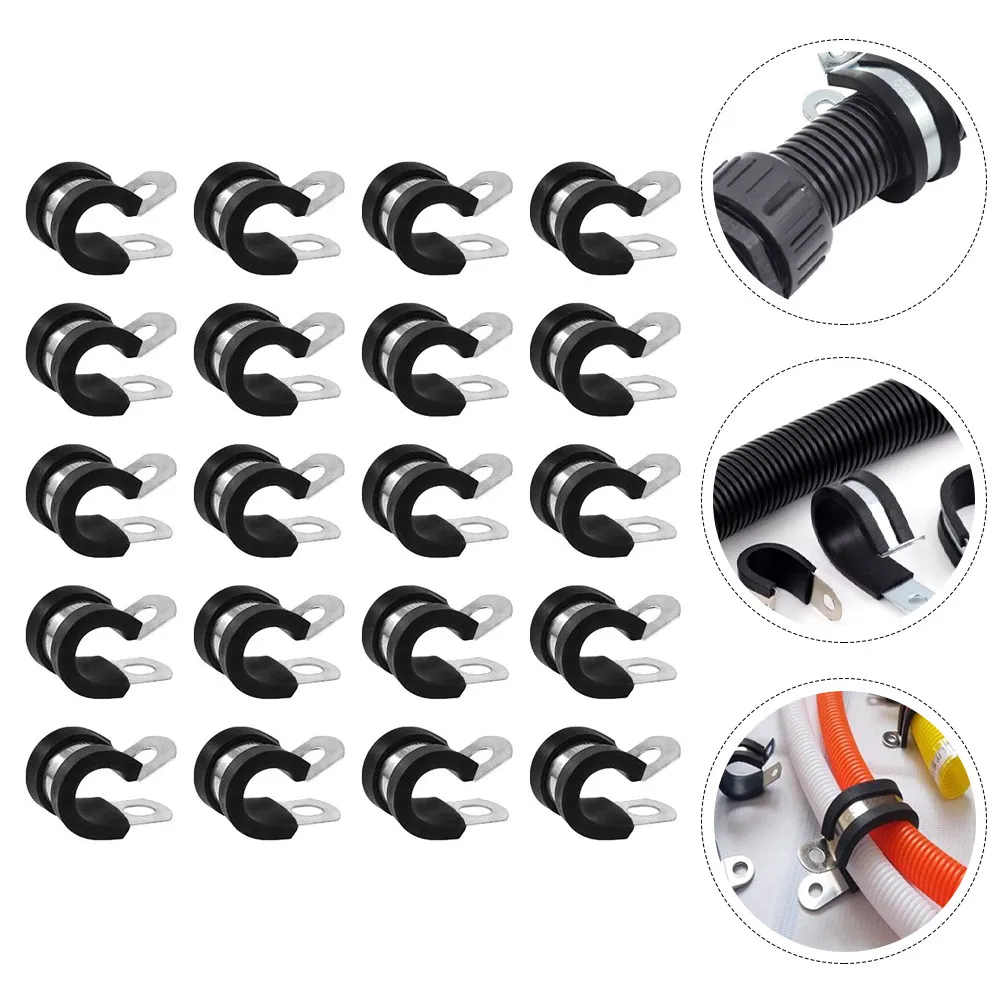 20Pcs Rubber Cushioned Stainless Steel Hose Clamps Wire Cable Clamps Corrosion Resistant Line Management Repair