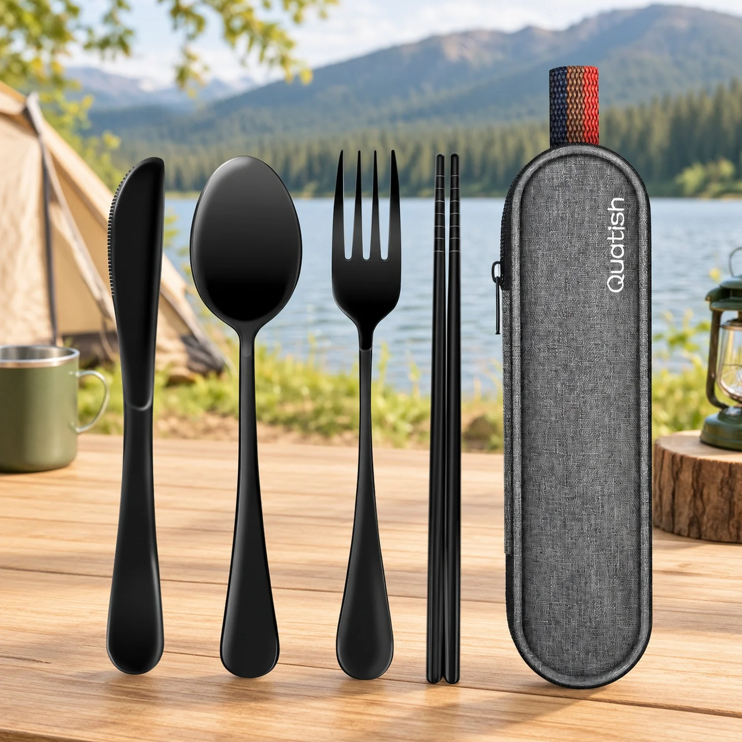 Travel Utensils with Case, Portable Silverware Set for Work, Stainless Steel Reusable Cutlery, Fork and Spoon Camping, Picnic