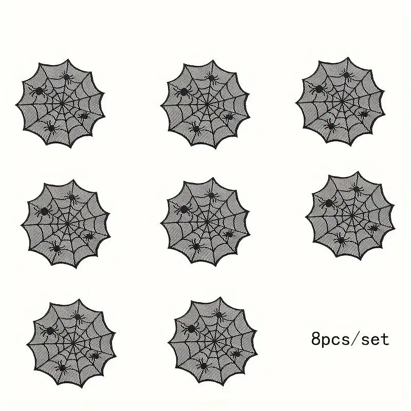 VIKAMA Halloween Black Lace Spider Web Meal Mat Spider Shaped Insulated Table Flag Coaster Party Table Decoration view 4