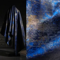 Blue Gilded Jacquard Fabrics Embroidered Double Sided Gradient Qipao Creative Skirt Hanfu Designer Retro Texture Fabric