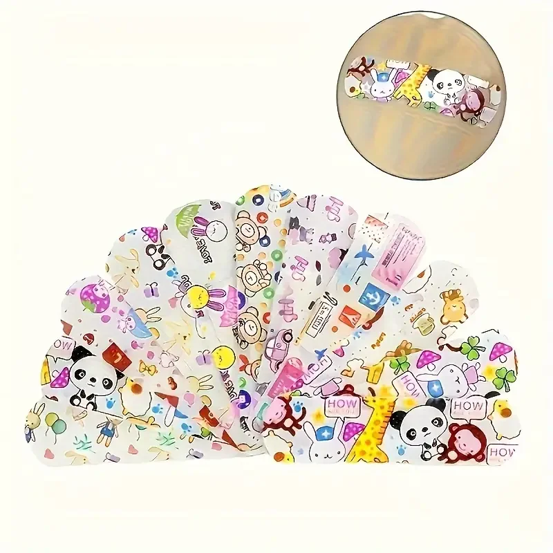 120Pcs Cartoon Animal Bandages Assorted Patterns Breathable Skin-Friendly Flexible Fabric Kids First Aid Supplies