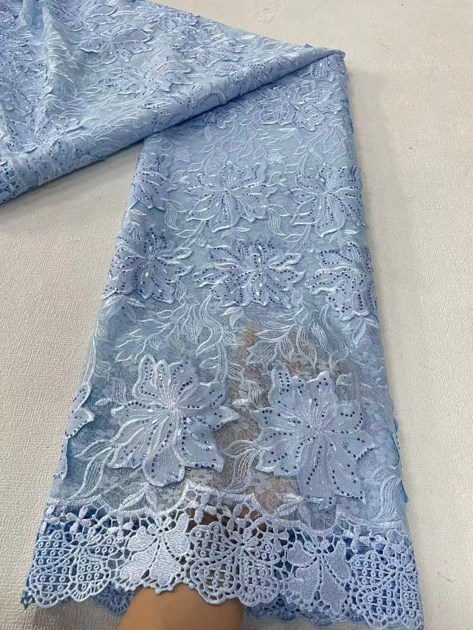 

Африканское кружевное полотно, водорастворимое, нигерийское французское 3D-шифоновое гипюровое кружево для пошива свадебных платьев, высококачественное, с камнями, Hm331-1