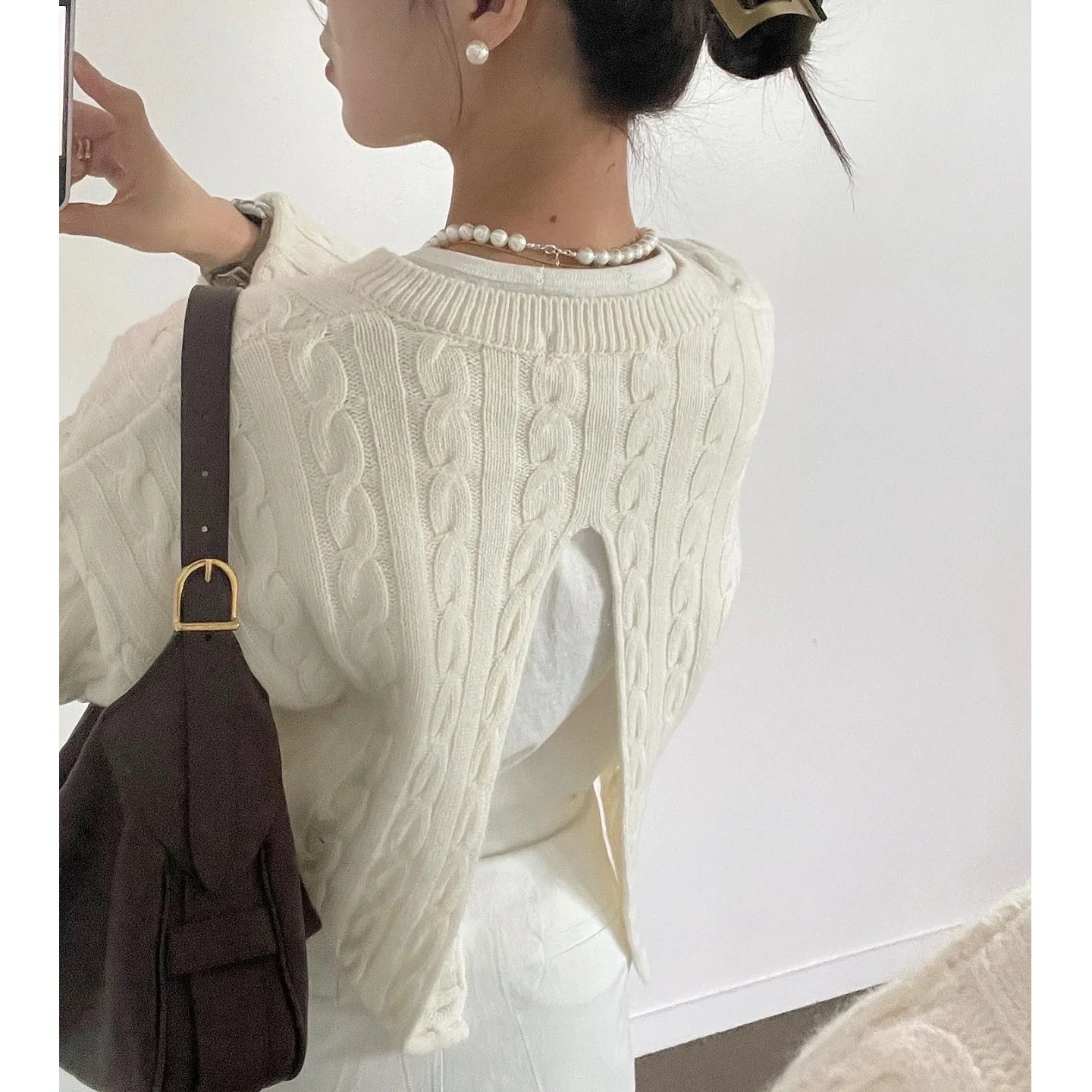 Women's Knitted Long Sve Sweater Soft Twist Design Autumn Early Season Versatile Lazy Sle High Slit Knitwear Top