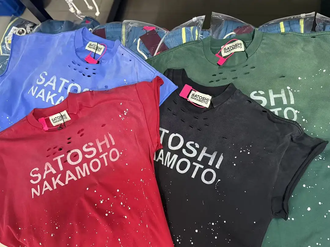 2027ss Satoshi Nakamoto Vintage Women Men Splatter Paint Sleeveless T-shirt Vest Oversized Men Ripped T shirt Summer Style
