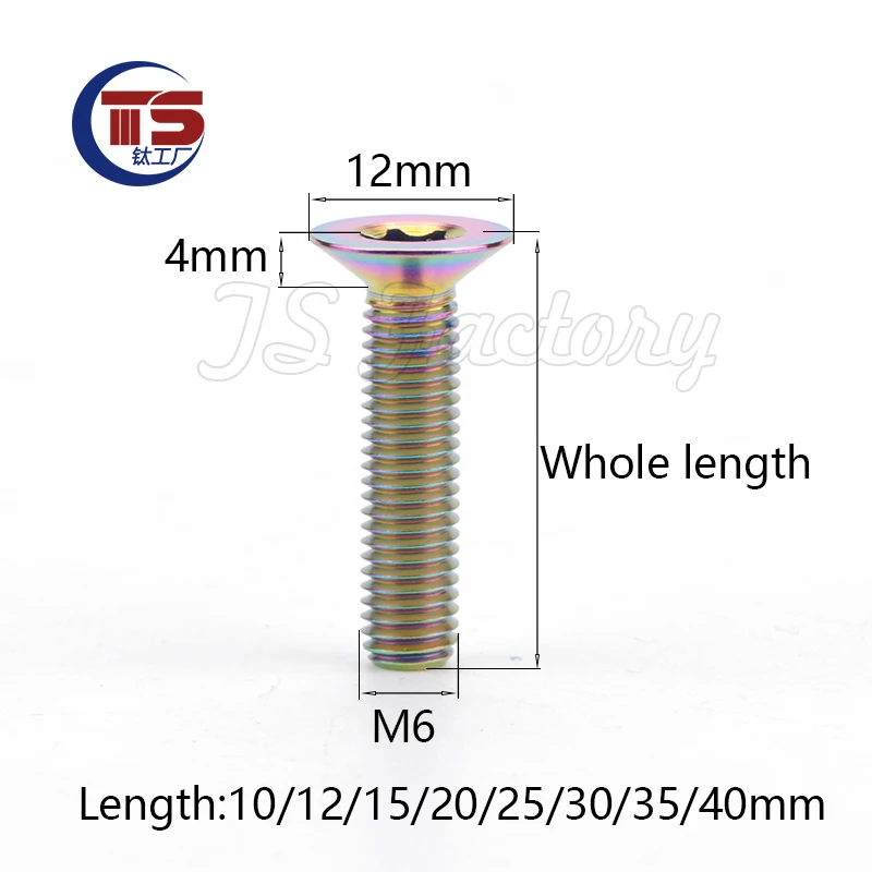 TS （2 and 10PCS）Titanium Alloy Screw  Countersunk M6X12/15/20/25/28/30/35/40mm high hardness GR5 NO rust