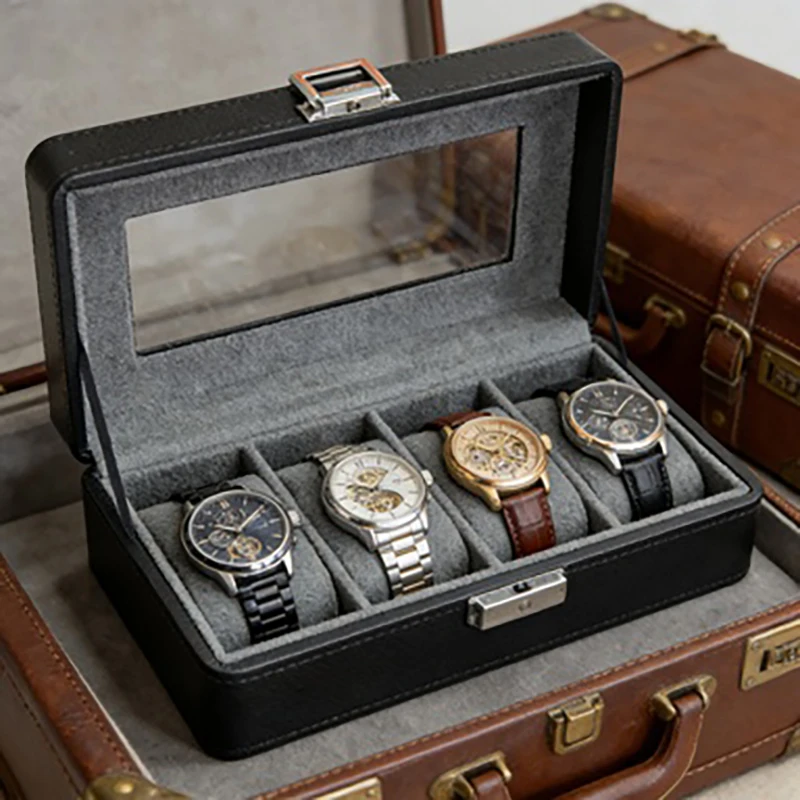 1 PC 4-Grid Watch Box, Dustproof with Transparent Window, Watch Display and Storage Box for Men and Women