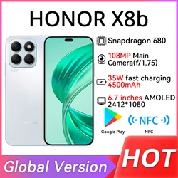 HONOR-Teléfono Móvil Inteligente X8b versión Global, Smartphone 4G con cámara de 108MP, 8GB de RAM, 512GB de ROM, Snapdragon 680, pantalla de 6,7 pulgadas, 90Hz, frecuencia de actualización, 4500mAh