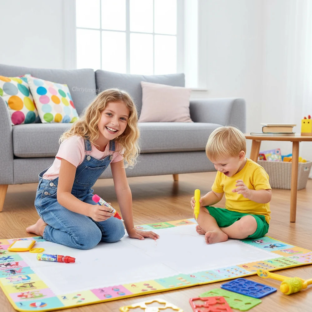 No Mess Magic Water Drawing Mat Doodle Board Reusable Educational Toy with Pens & Stamps, Gift for Toddler Boys Girls