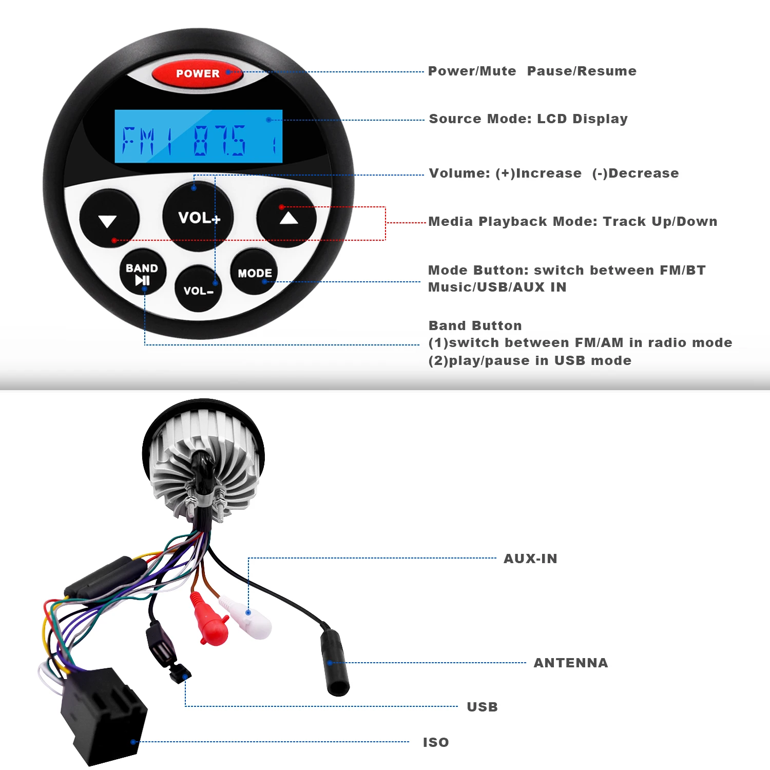 Guzare rádio estéreo marinho bluetooth receptor de mídia digital ou 4-inch barco alto-falantes ou antena fm para jet ski carrinho de golfe atvs