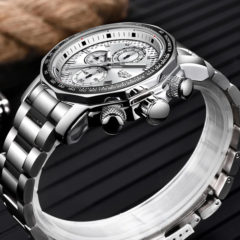 LIGE Big Dial Mens Watches Business Quartz WristWatch Chronograph Luminous Auto Date Watch for Men Man Relogio Masculino+Box