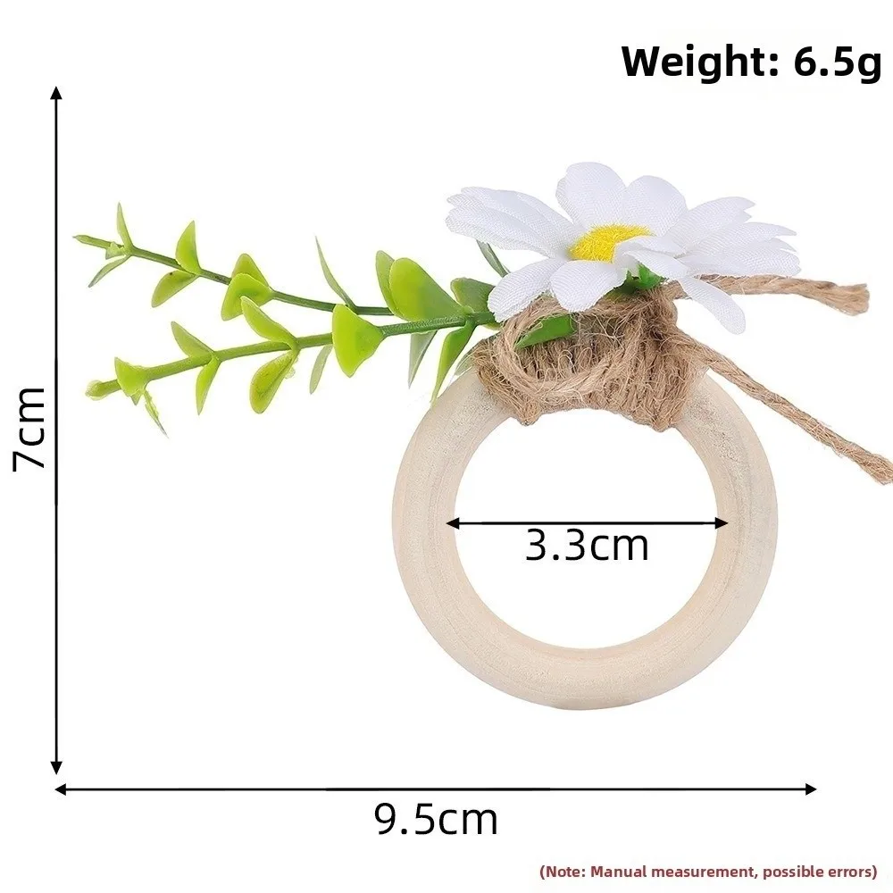 New Wooden Base Fabric Flowers Napkin Rings Rustic Style Handmade Ball Flower Napkin Fastener Napkin Holders Everyday Dining