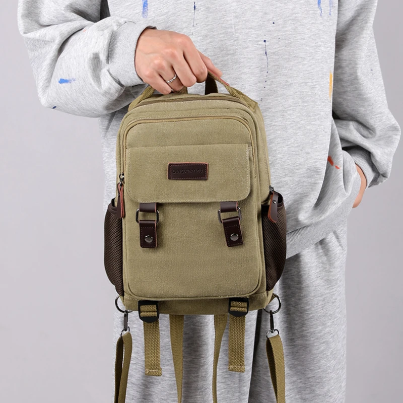 Small Mens Backpack Canvas Casual Backpacks for Men Mini Male School Bag Rucksack Man Multi-function Crossbody Bag Travel sac 가방