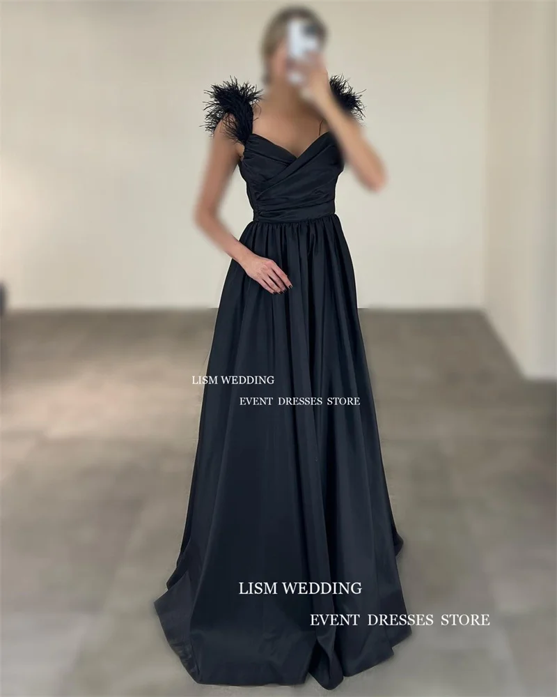 LISM-A Line Vestido de noite com penas, cintas de espaguete, vestido de baile acetinado, sem mangas, decote V, vestidos formais, elegante, 2024