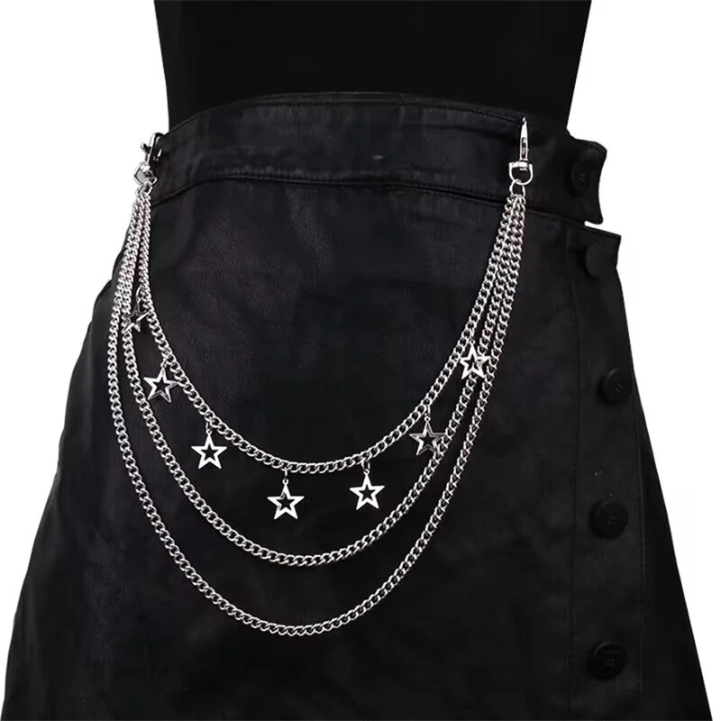 Punk Rock Layered Chain Belts Metal Keychains for Men Women Waist Key Wallet Jeans Hip-hop Pants Belt Chains Clothes Accessories
