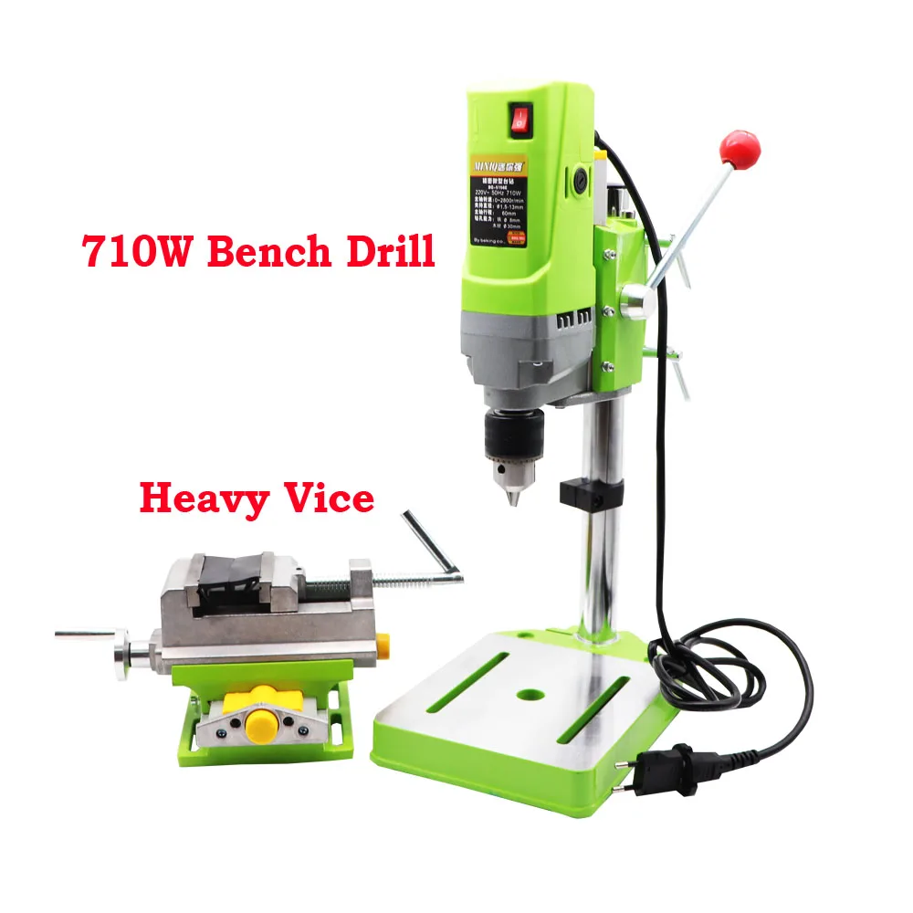 710W Bench Drill Milling Machine + Heavy Vice Aluminum Alloy Workbench Stand Drilling Machine For DIY Wood Metal Electric Tools