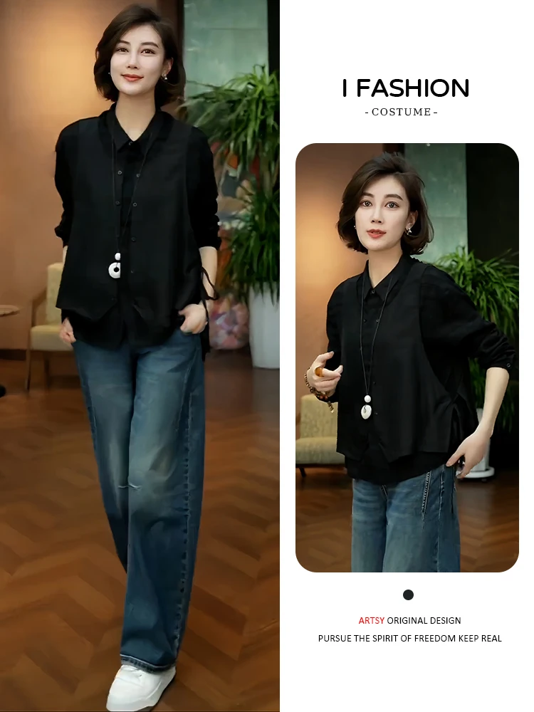 Ele V-Ne minceur polyvalent femmes irt décontracté Sle Long Sve respirant confortable moyen-âge Faion tendance