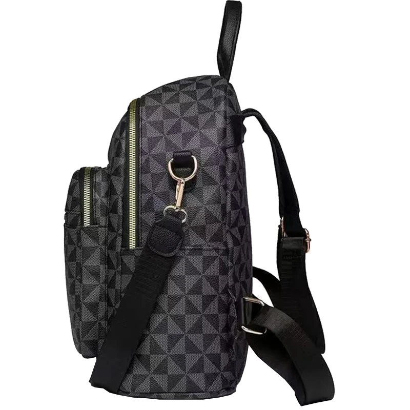 Mochila de PU suave con estampado para uso diario, almacenamiento multicapa, correa ajustable, bolso de moda para mujer, estilo casual para la calle