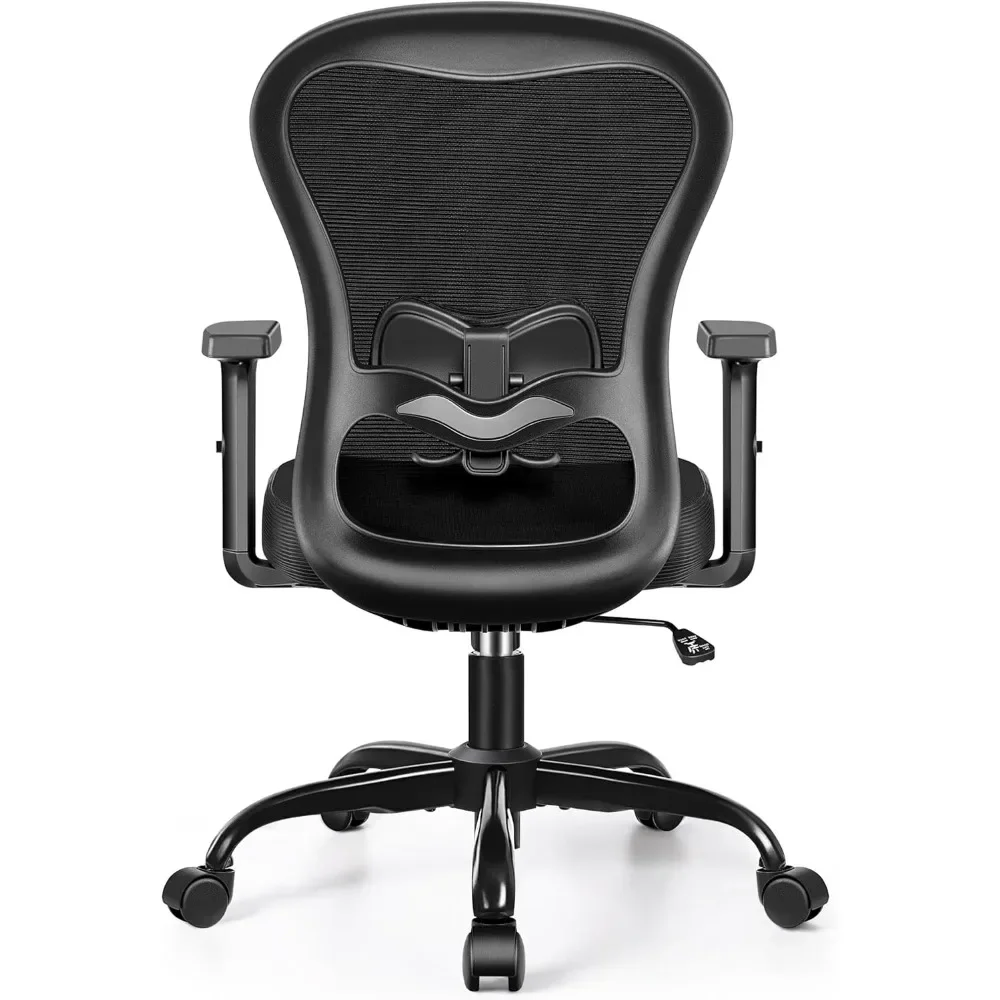 Office chair, ergonomic, high-back breathable mesh chair with adjustable lumbar support 2D armrests, on wheels