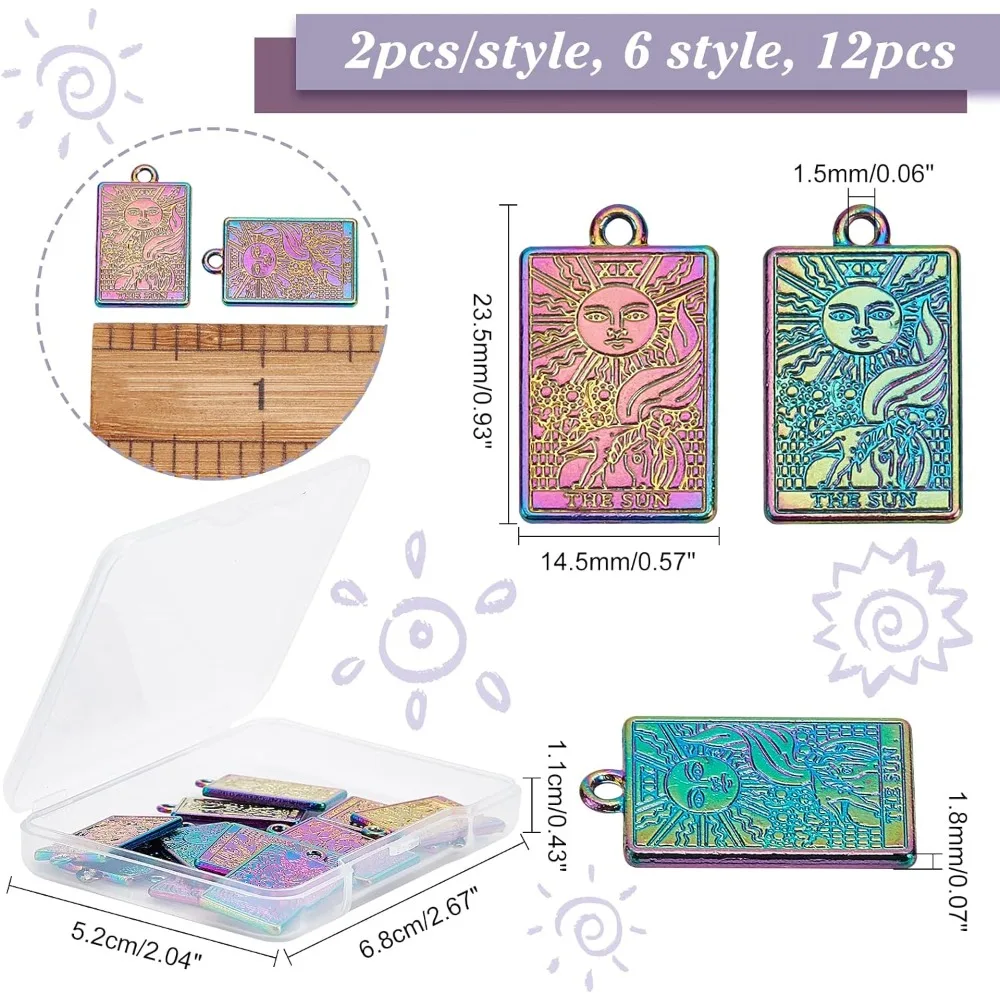 Colgante de Tarot Chapado en estante, colgante de aleación rectangular de Color arcoíris para pulsera, pendiente y collar, personalizado