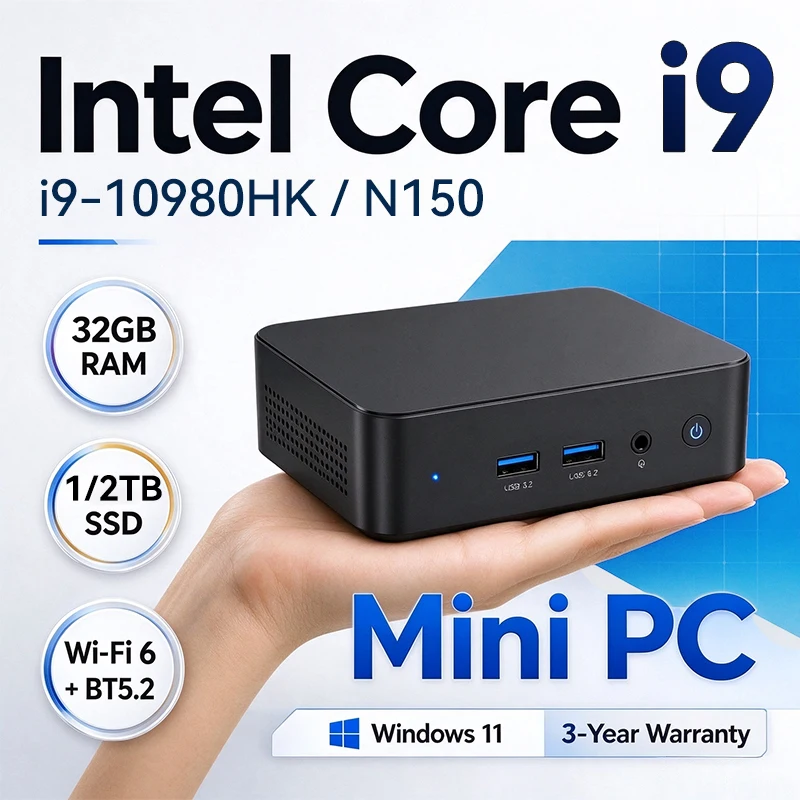 2026 미니 PC, 인텔 코어 i9-10980HK, N150, 윈도우 11 프로, 32GB RAM, 1TB SSD, PC, Wi-Fi 6, 블루투스 5.2, 4K HD, 게이밍 컴퓨터, 듀얼 게이밍 데스크톱