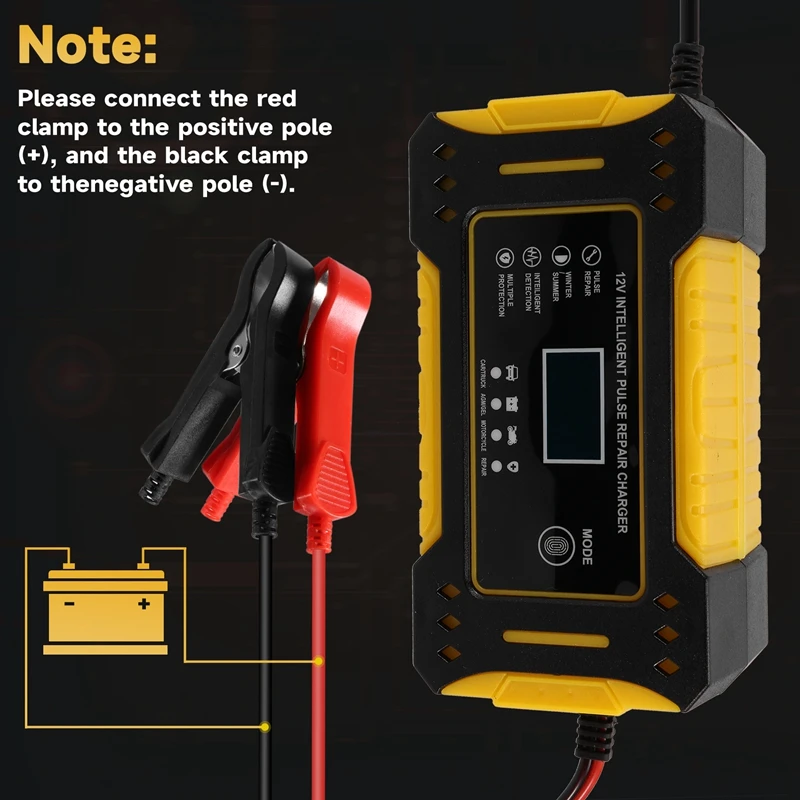 Car Battery Charger 12V 6A Pulse Repair Fast Power Charging Wet Dry Lead Digital LCD Display Car Accesorries EU Plug