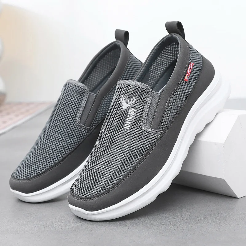 Anti-Slip Soft-Soled Men's Walking Shoes Comfortable Slip-On Casual Net Shoes for Middle-Aged And Elderly Beijing Dad Shoes