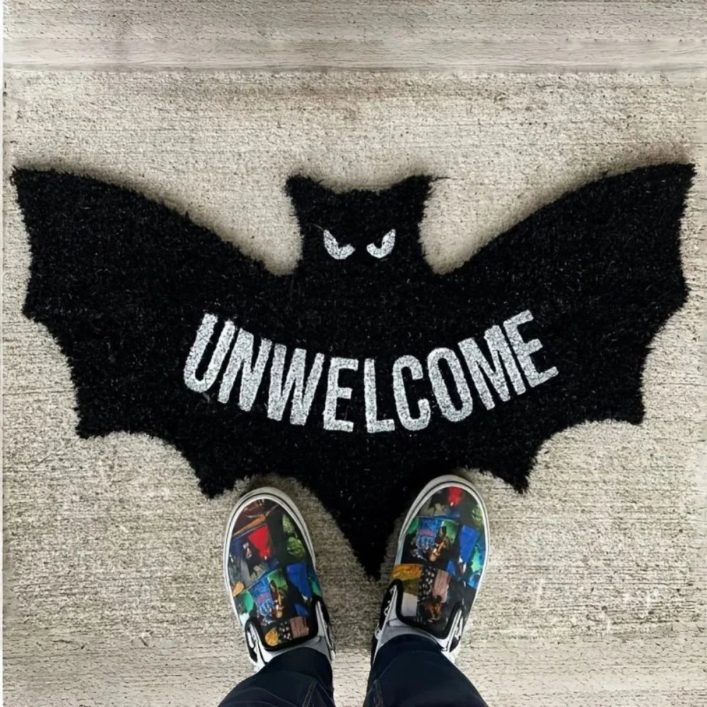 VIKAMA Halloween Black Bat Gothic Doormat غير قابل للانزلاق، قابل للغسل، مقاوم للبقع، مقاوم للغبار، حصيرة تزيين ترحيب،