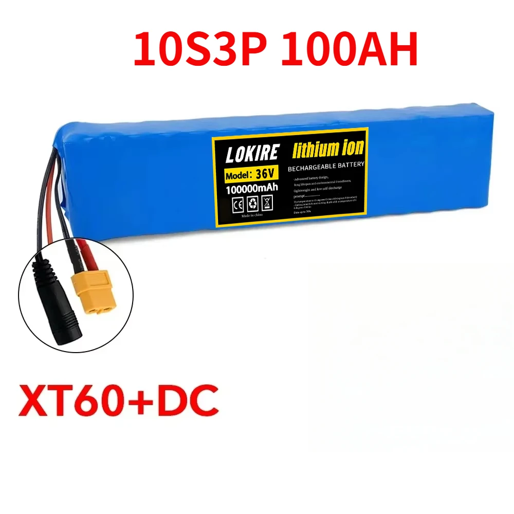 36V 100Ah oplaadbare lithiumbatterij 18650 10S3P 1000W vermogen gemodificeerde 36V elektrische scooterbatterij met BMS, SYP XT60 JST