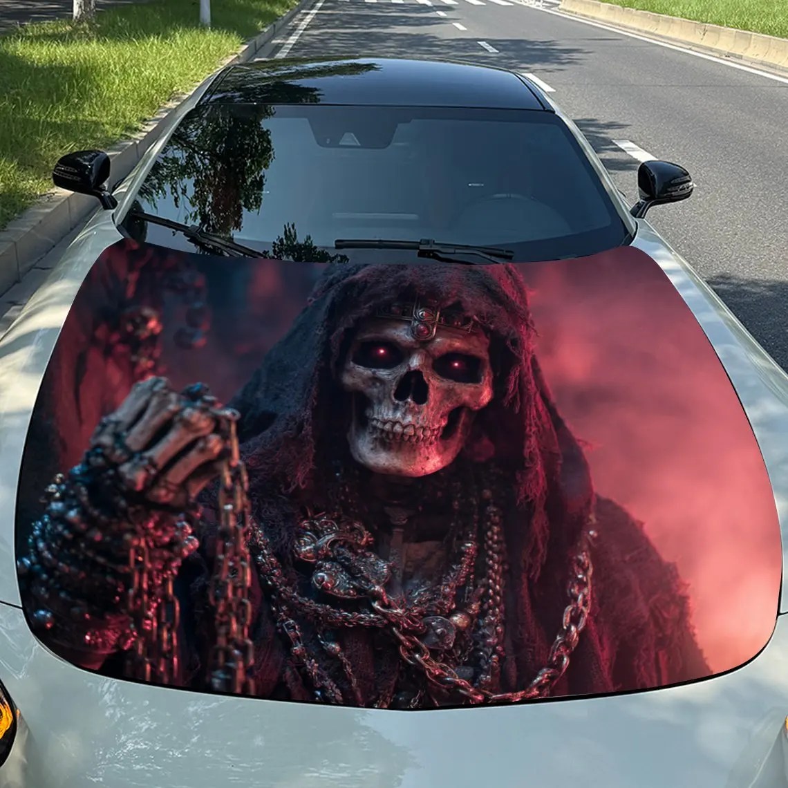 

Evil Chain Skull Car Hood Stickers, Suitable For SUV And Truck Covers - Waterproof And Durable Vinyl Stickers, High-quality Gift