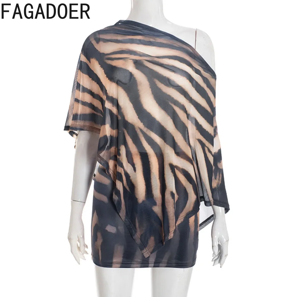 FAGADOER – ensemble 2 pièces imprimé griffe pour femme, tenue Sexy, épaules dénudées, manches irrégulières, haut court et jupe, Streetwear, nouveau