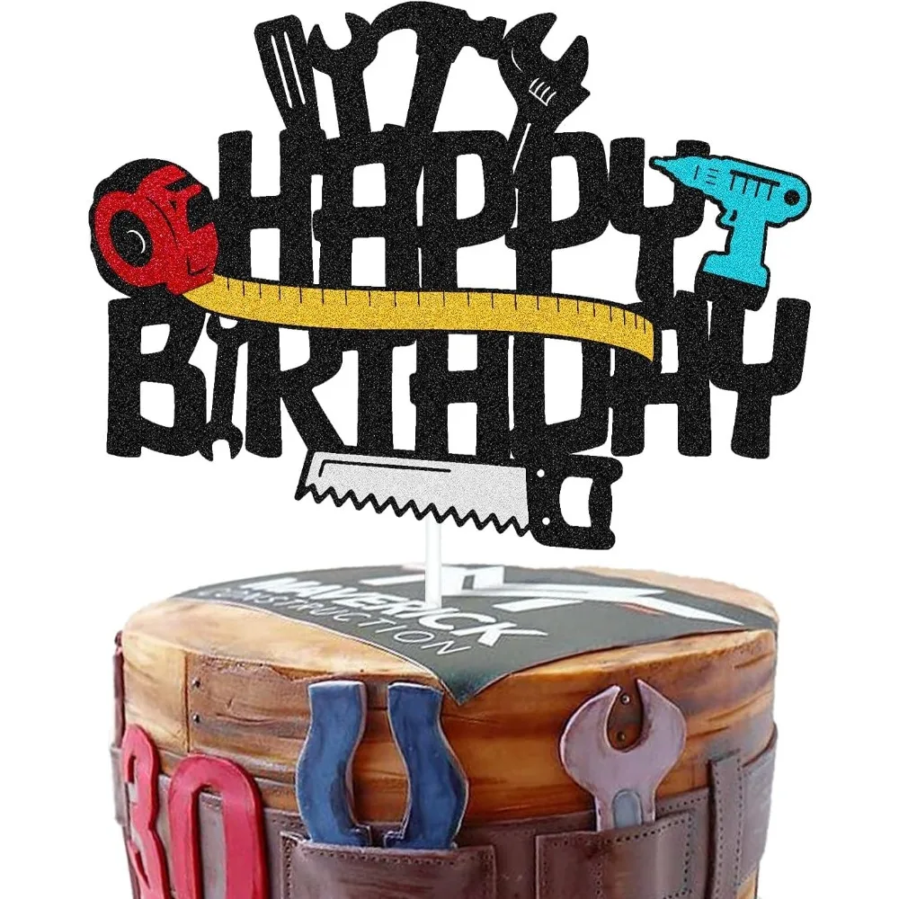 

Confetti! Tools Cake Topper - Toolbox, Wrench, Hammer, Drill, Plier, Handsaw, Tape Measure, Screwdrivers Themed for Happy Birthd