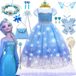 Disney Fancy Queen Frozen Elsa Anna Costume Girls Princess Dress Toddler Halloween Cosplay Party LED Light Vesidos For 2-10 Year