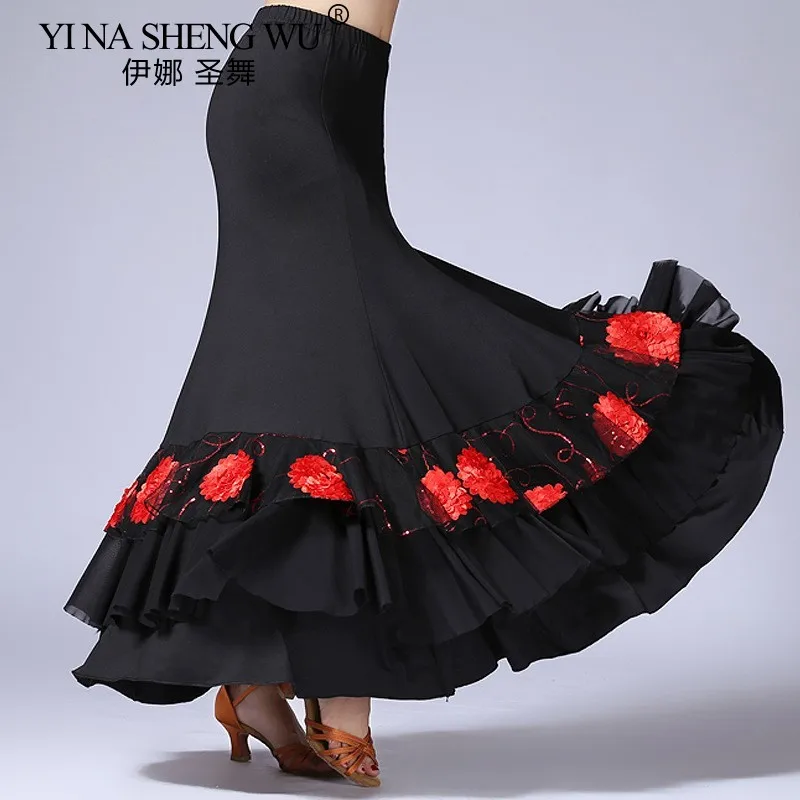 Frauen Flamenco Rock Ballsaal Nationalen Standard Tanz Praxis Kleid Erwachsene Modern Dance Tango Blume Stickerei Rüschen Rock