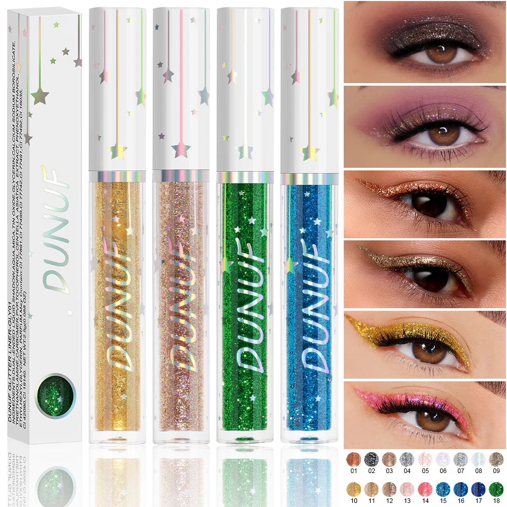 DUNUF Liquid Shiny Eye Liner Glitter Eyeliner Colorful Diamond Pigment Silver Green Gold Professional Waterproof Eyeliner Makeup