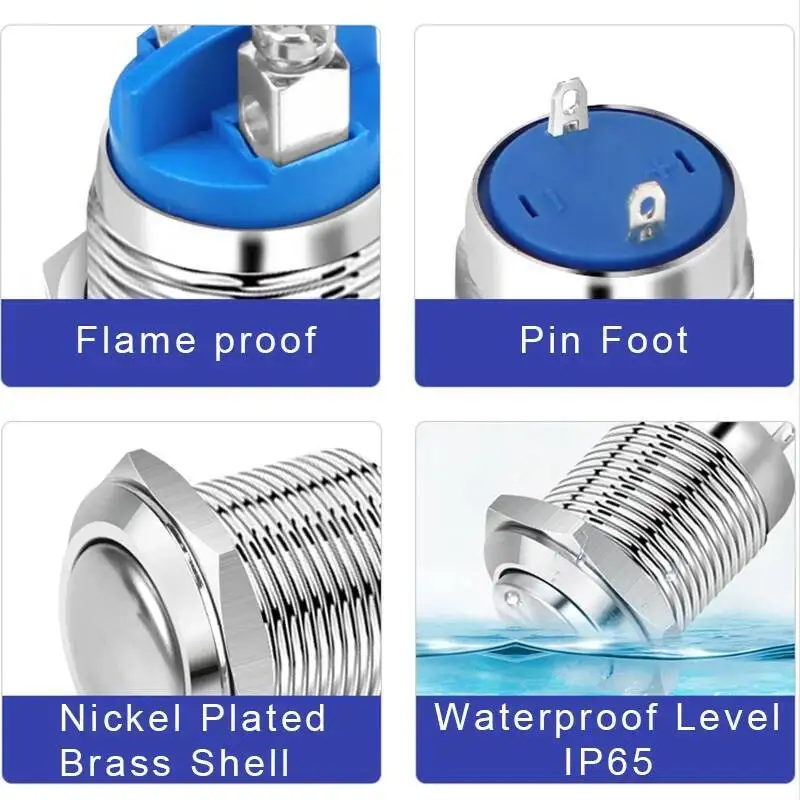 16/19/22mm interruttore a pulsante in metallo contatto argento momentaneo impermeabile IP65 campanello corno Auto motore PC Power Start