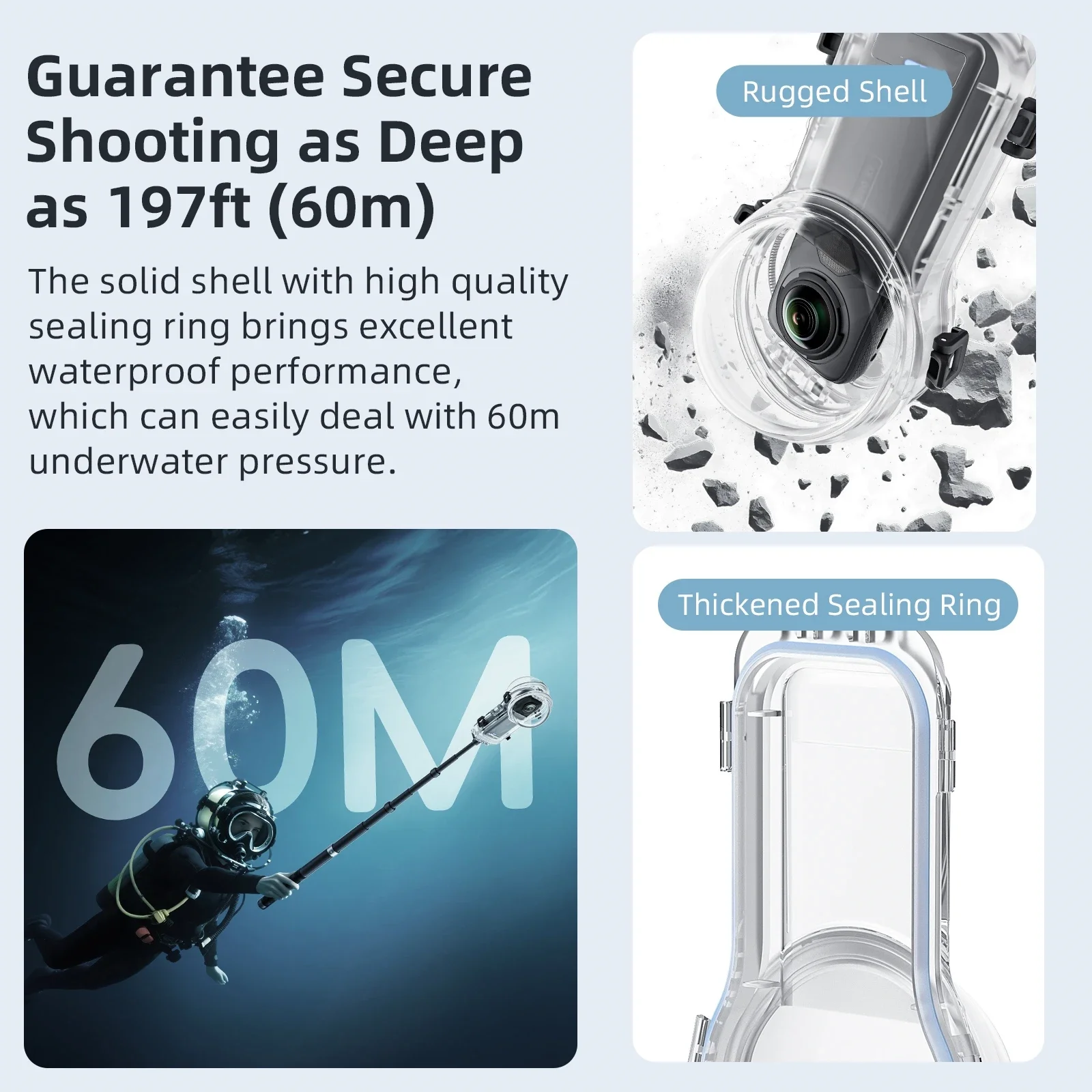 

60M Waterproof Dive Case for Insta360 X5, Underwater Shooting Housing Invisible Diving Case Protective Sleeve Shell Accessories