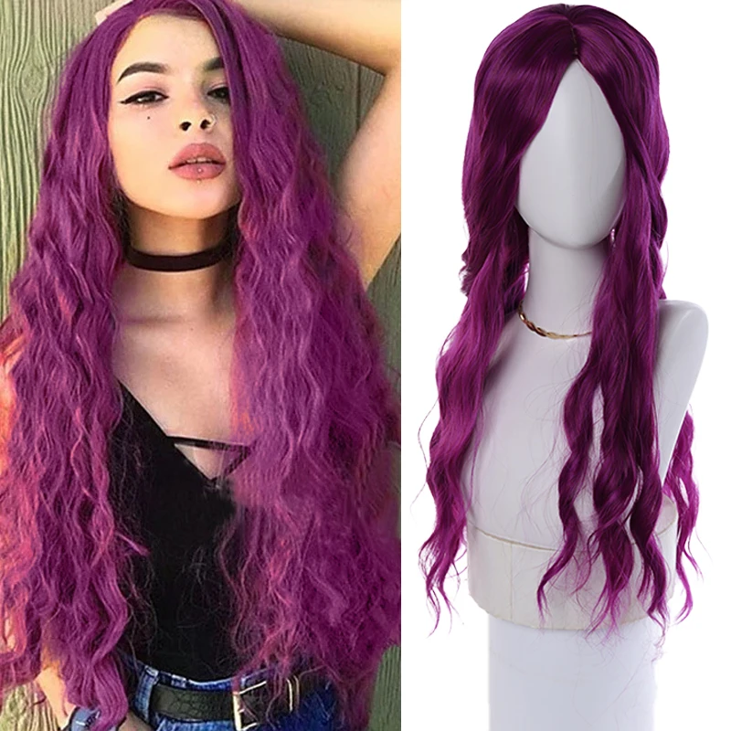 

Синтетический фиолетовый парик, женские парики, парик для косплея, 26 дюймов, волнистые вьющиеся длинные фиолетовые волосы, женские костюмы на Хэллоуин, одежда для рождественской вечеринки