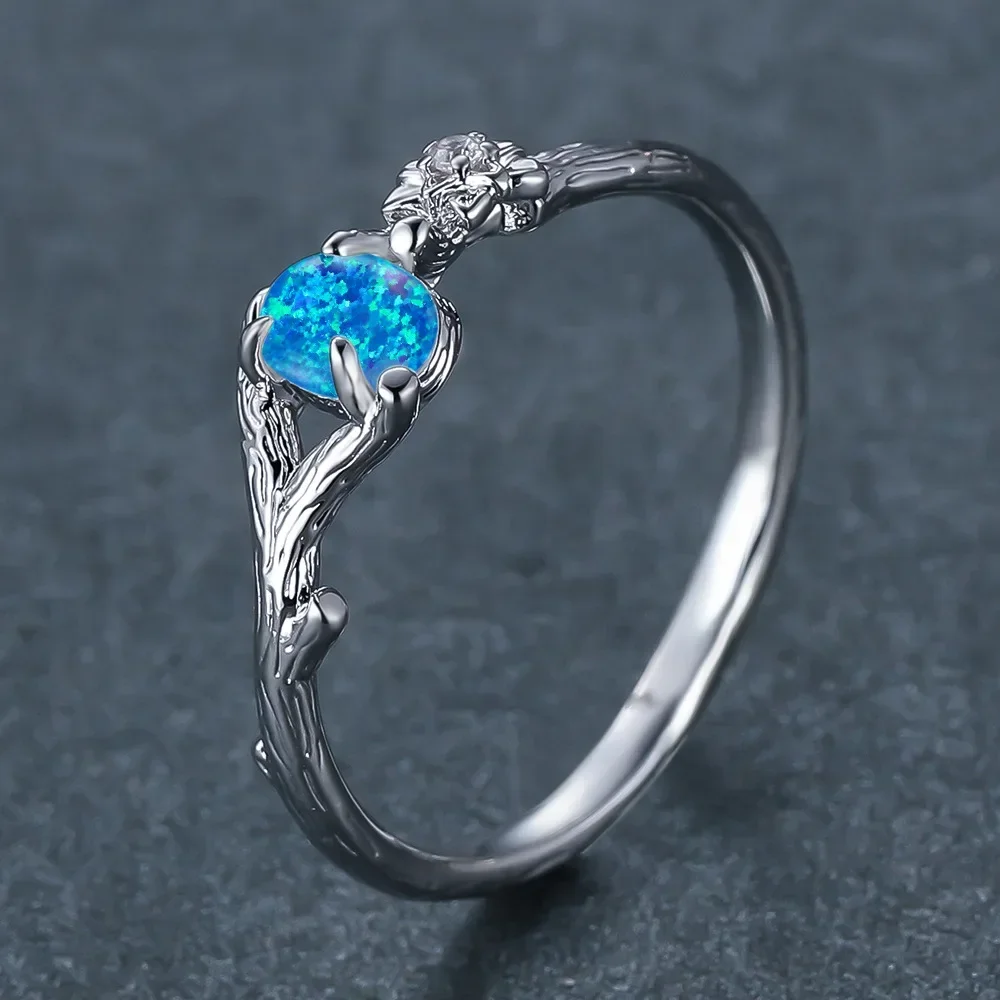Retro Style Oval Blue and White Australian Treasure Plum Blossom Branch Women's Versatile Ring High-end Jewelry and Accessories