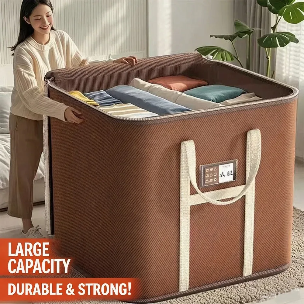 Haushalts-Aufbewahrungstaschen mit Reißverschluss und Griffen für Kleidung, zusammenklappbare Organizer für Decken – Detail 1