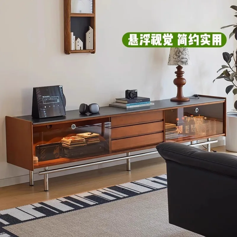 Simple and modern Migu solid wood antique TV cabinet rock slab small apartment storage locker TV cabinet