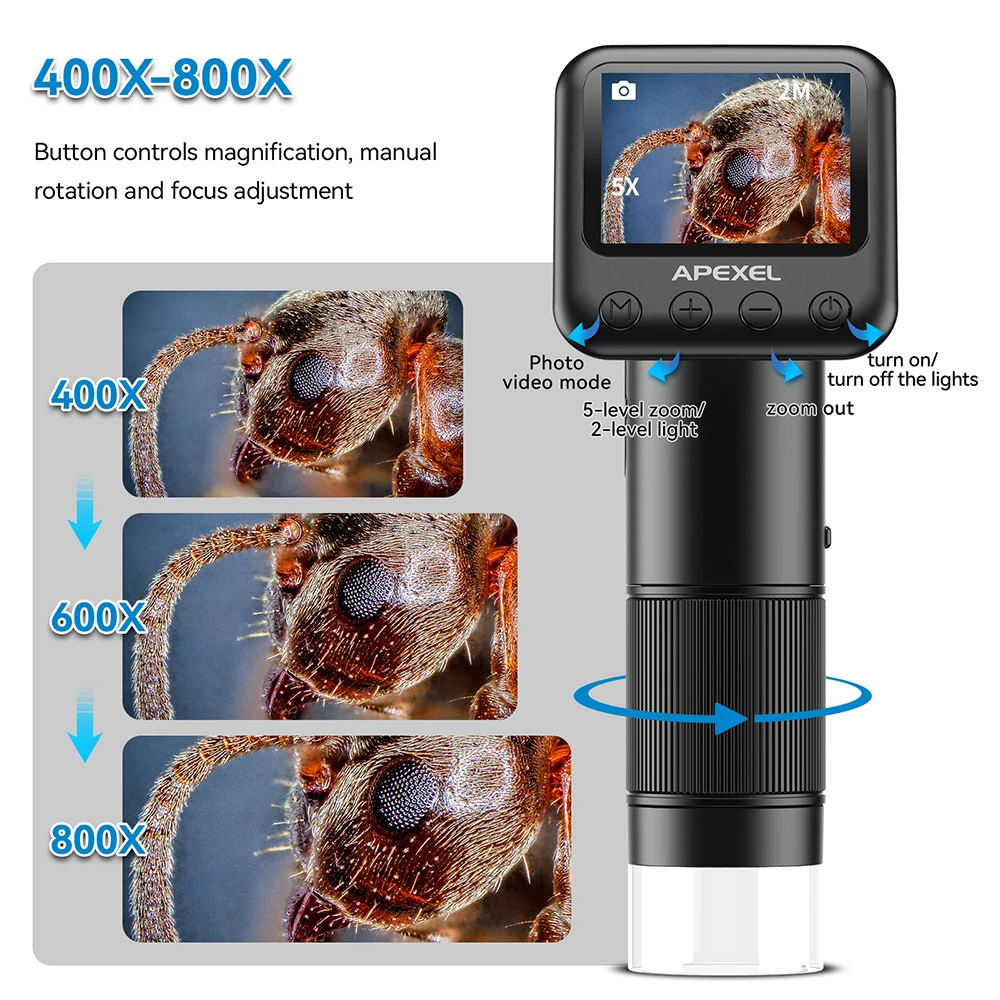 

APEXEL Handheld USB Microscope 400-800X Zoom Digital Microscope Lens Multi-Function Magnifier for Science Education
