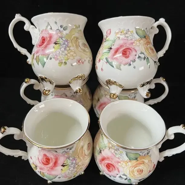English style gold-plated four legged cup, coffee cup, large belly cup, ceramic European style exquisite black tea cup