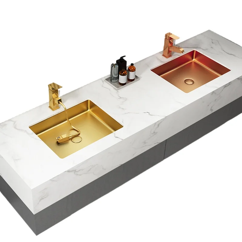 Metal Rose Gold Rectangle Stainless Steel Undercounter Basin Embedded Washbasin Washbasin