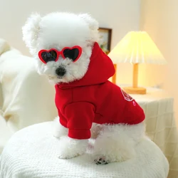 1PC Pet Clothing Dog Spring and Autumn Warm Red Love Hat American Pullover Hoodie Suitable for Small and Medium sized Dogs