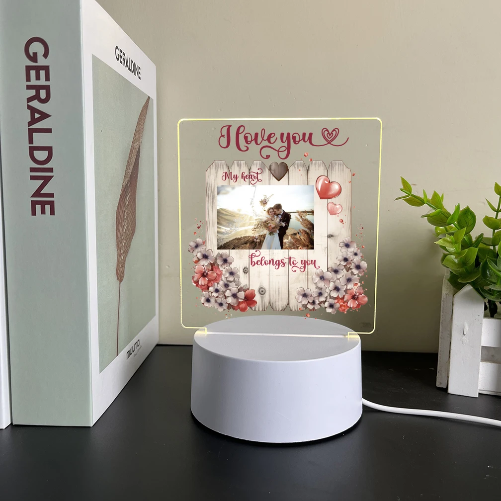 Customized photo couple night light LED acrylic bedroom decoration light 7-color RGB romantic birthday gift USB+battery powered