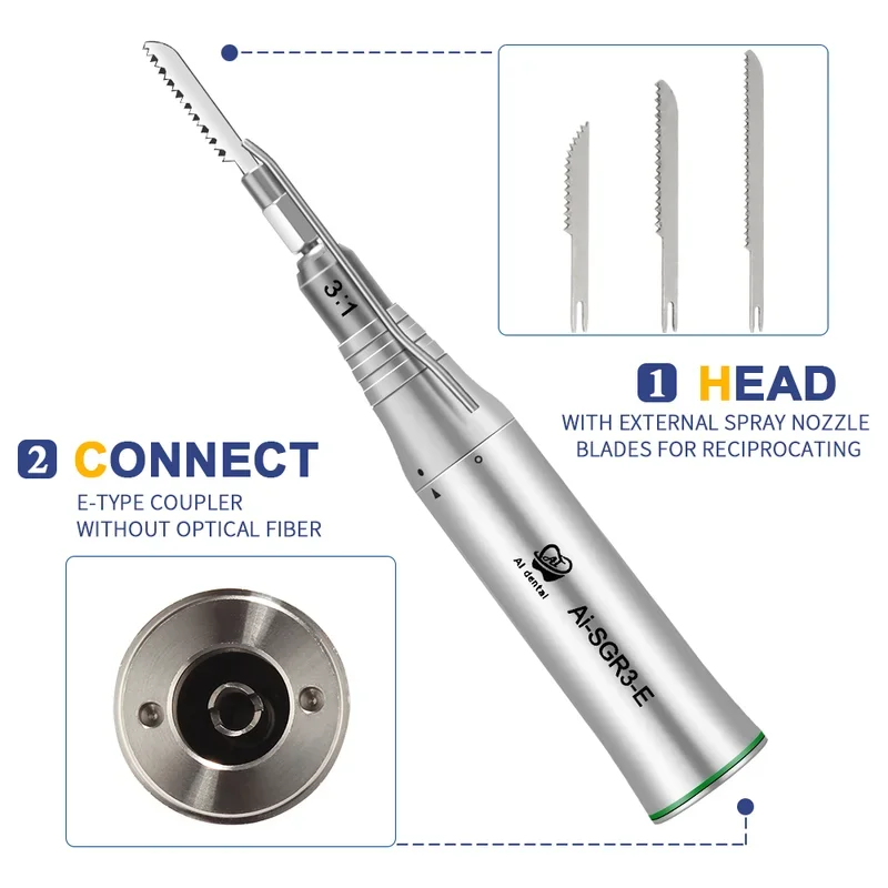 SGR3-E ฟันเลื่อย Handpiece ความเร็วต่ํา 3:1 ลดสเปรย์ภายนอกชลประทาน 1.8 มม.ศัลยกรรมลูกสูบ Instruments