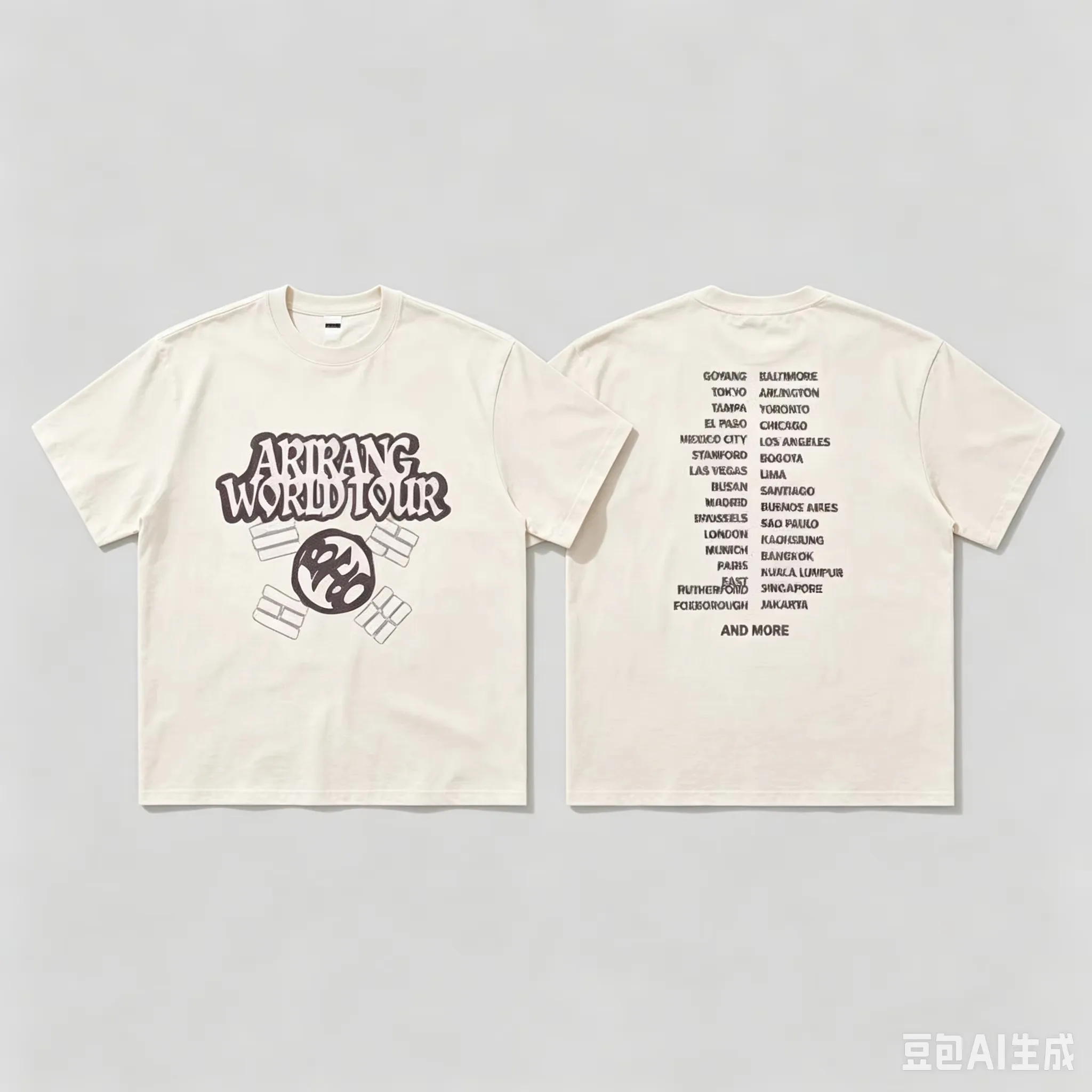 Arirang World Tour Print T‑Shirt, Men Women World Tour City List Graphic Short Sleeve Tee, Casual Loose Streetwear Black Tops