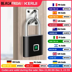 KERUI Keyless USB Charging Fingerprint Lock Smart Padlock Waterproof Door Lock 0.2sec Unlock Portable Anti-theft Padlock Zinc